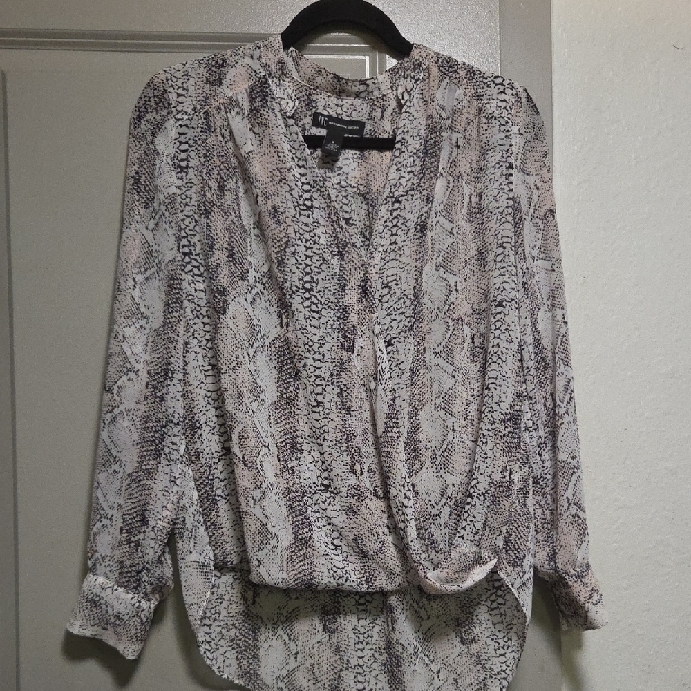 INC International Concepts Snakeskin Print Blouse - Black and White